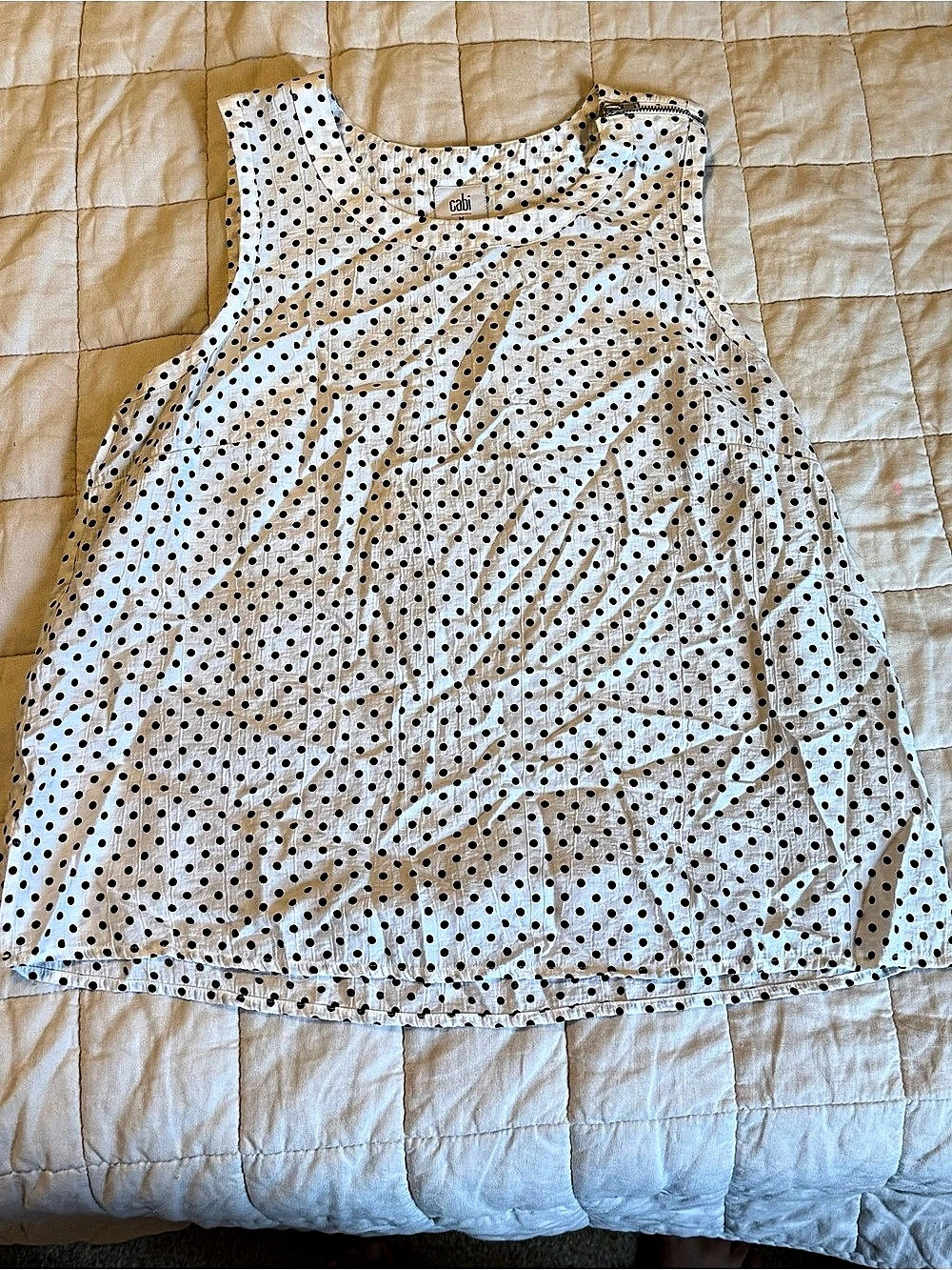 cabi Polka Dot Tank Top in White & Black Size Medium